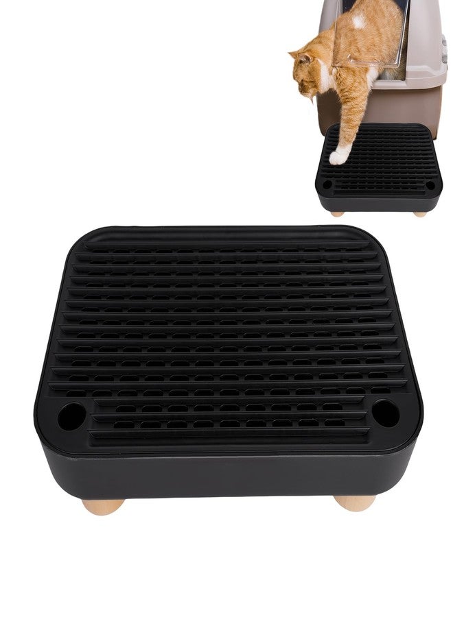 GENZYRE Cat Ramp Litter Box Step, Small Senior Cat Litter Box Mats Ramp for Floor with Wooden Base, Low Entry Cute Cats Food Mat Stairs Prevent Tracking, Silicone Small Litter Boxes Shield Catcher Mat Black - Image 1